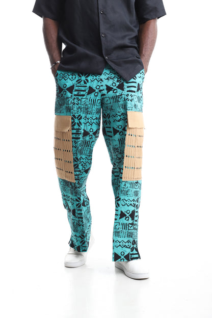 Exclusive Turquoise Adire Trouser with Beige Pocket Detail