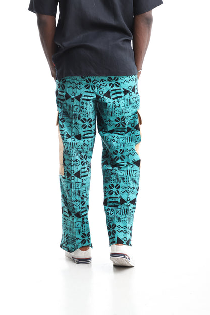 Exclusive Turquoise Adire Trouser with Beige Pocket Detail