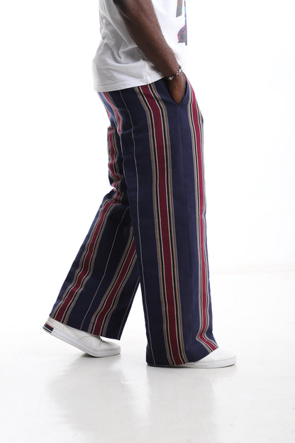 Exclusive Navy &amp; Burgundy Striped Aso-Oke Trouser