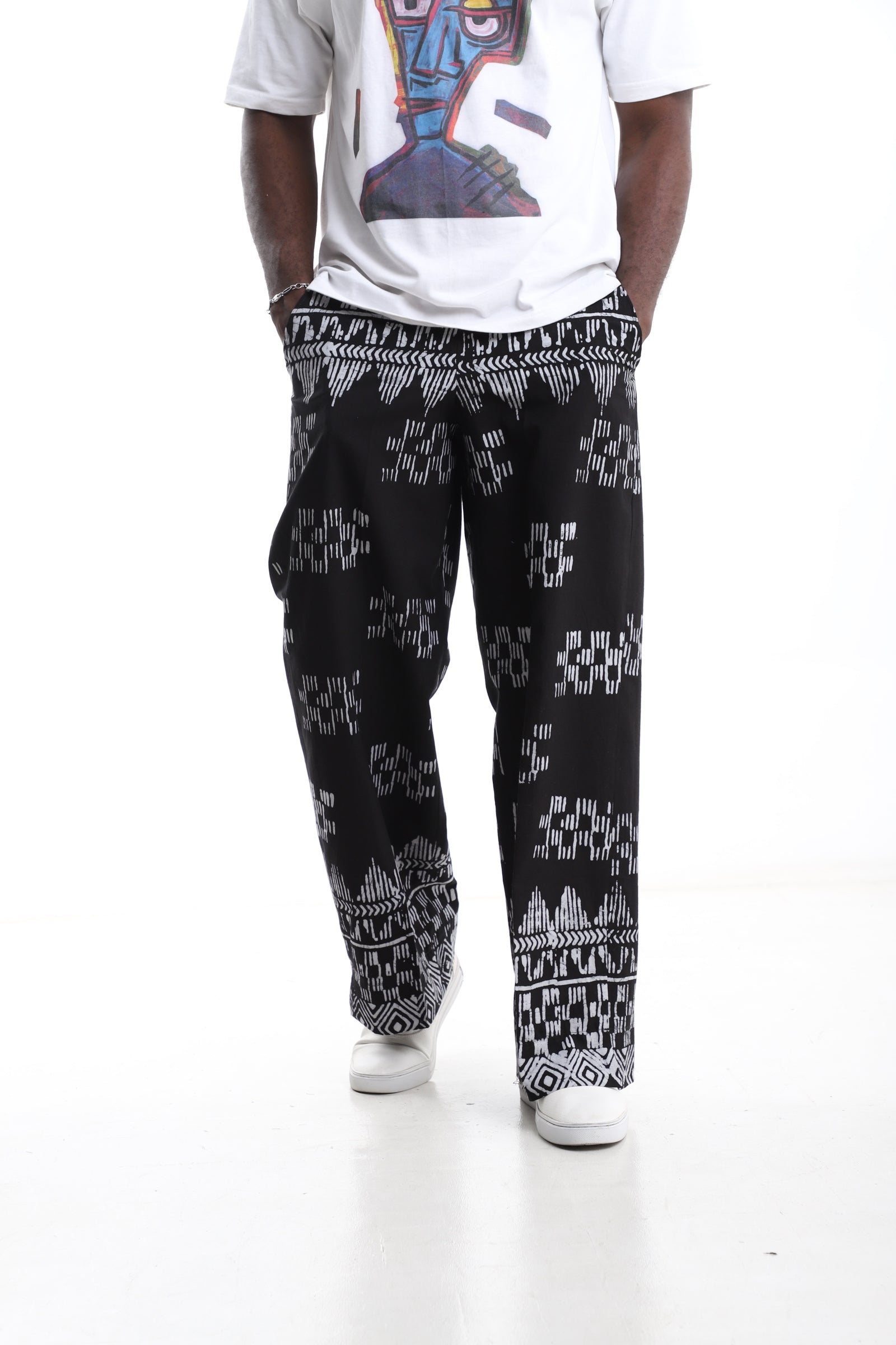 Black &amp; White Adire Trouser – Handcrafted African Print Pants