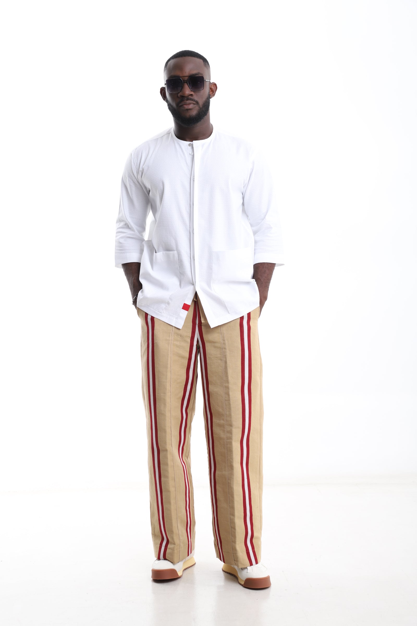 Exclusive Aso-Oke Trouser &amp; White Kaftan Shirt Set