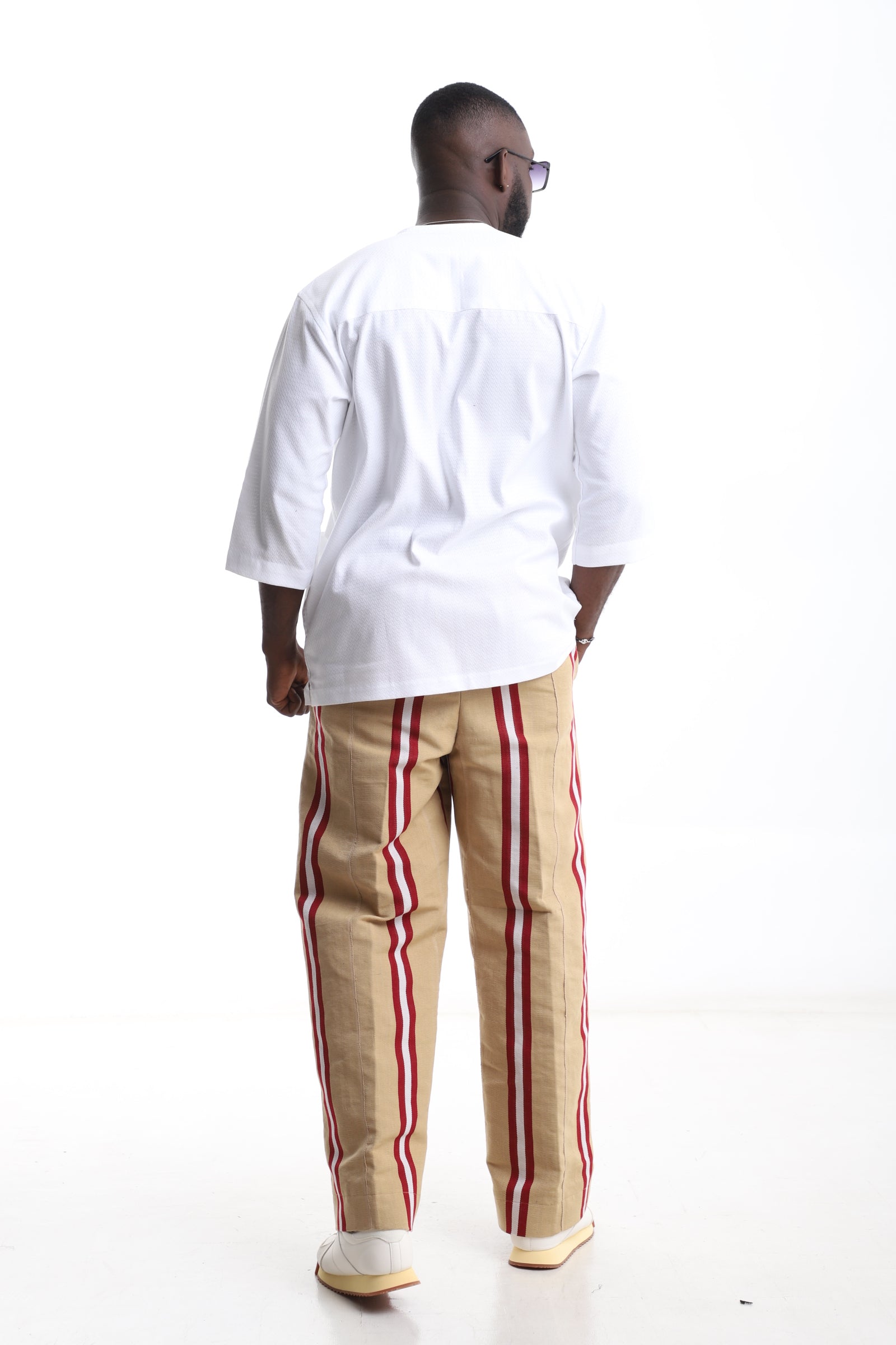 Exclusive Aso-Oke Trouser &amp; White Kaftan Shirt Set