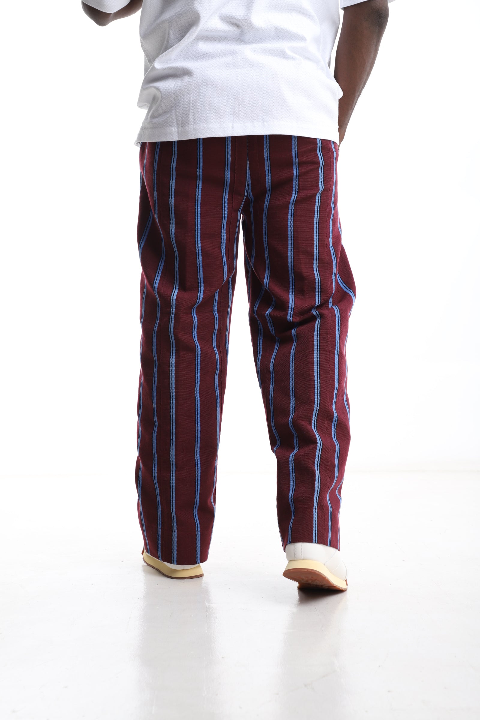 Exclusive Aso-Oke Trouser – Burgundy &amp; Blue Heritage Stripe