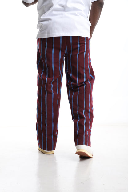 Exclusive Aso-Oke Trouser – Burgundy &amp; Blue Heritage Stripe
