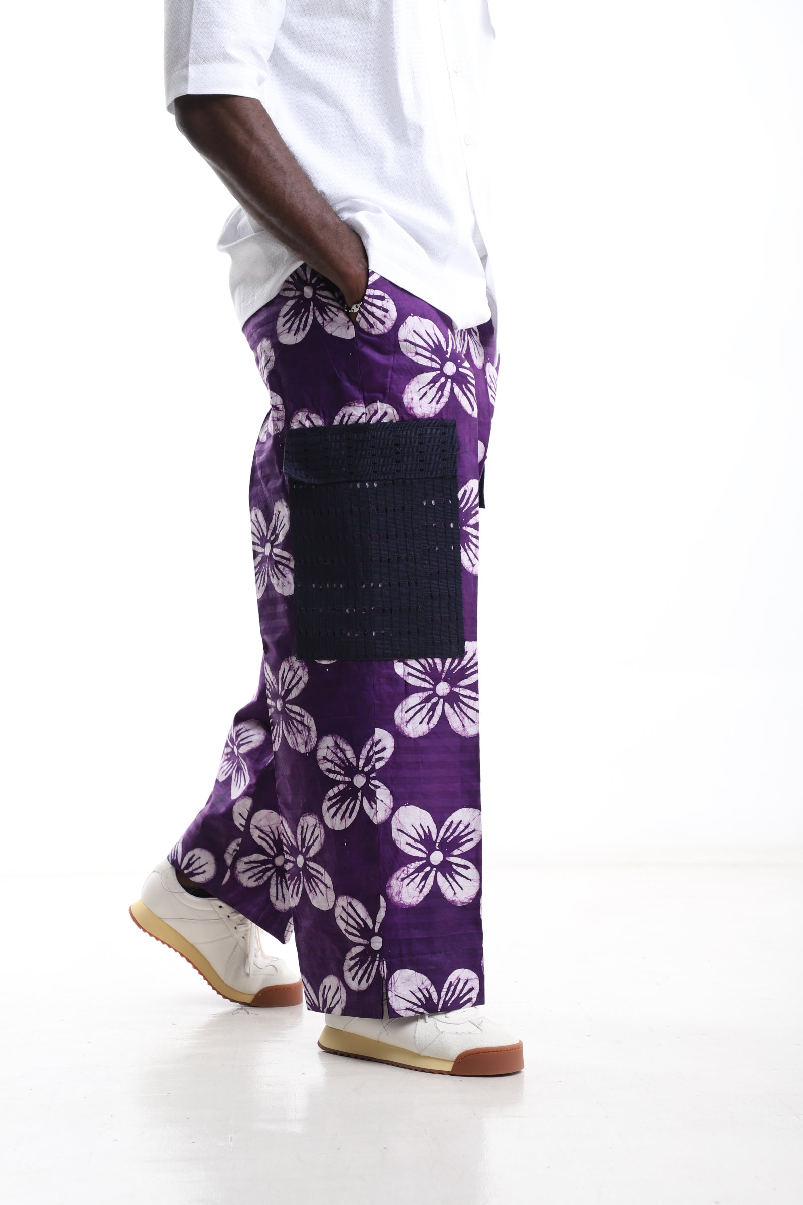 Exclusive Adire Trouser – Purple Floral Indigo Design