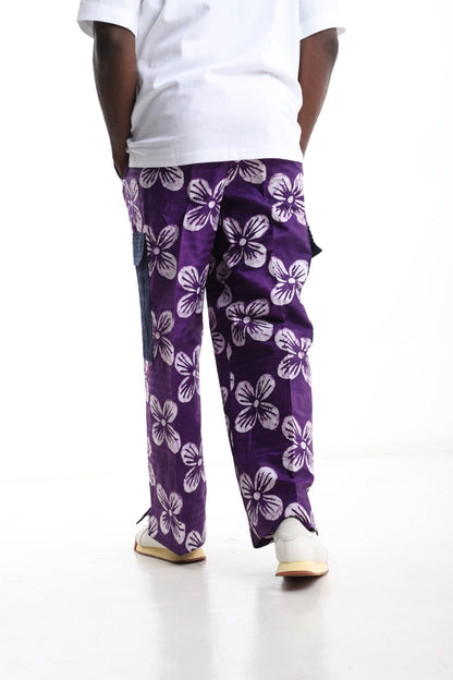 Exclusive Adire Trouser – Purple Floral Indigo Design
