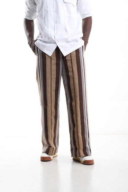 Exclusive Aso-Oke Trouser – Earth Tone Heritage Stripes