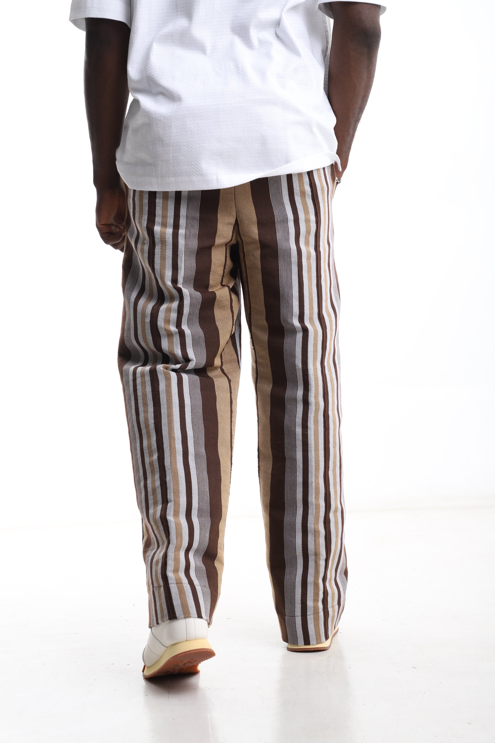 Exclusive Aso-Oke Trouser – Earth Tone Heritage Stripes