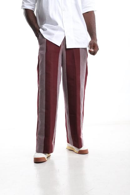 Exclusive Aso-Oke Trouser – Burgundy Heritage Stripes