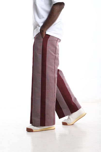 Exclusive Aso-Oke Trouser – Burgundy Heritage Stripes