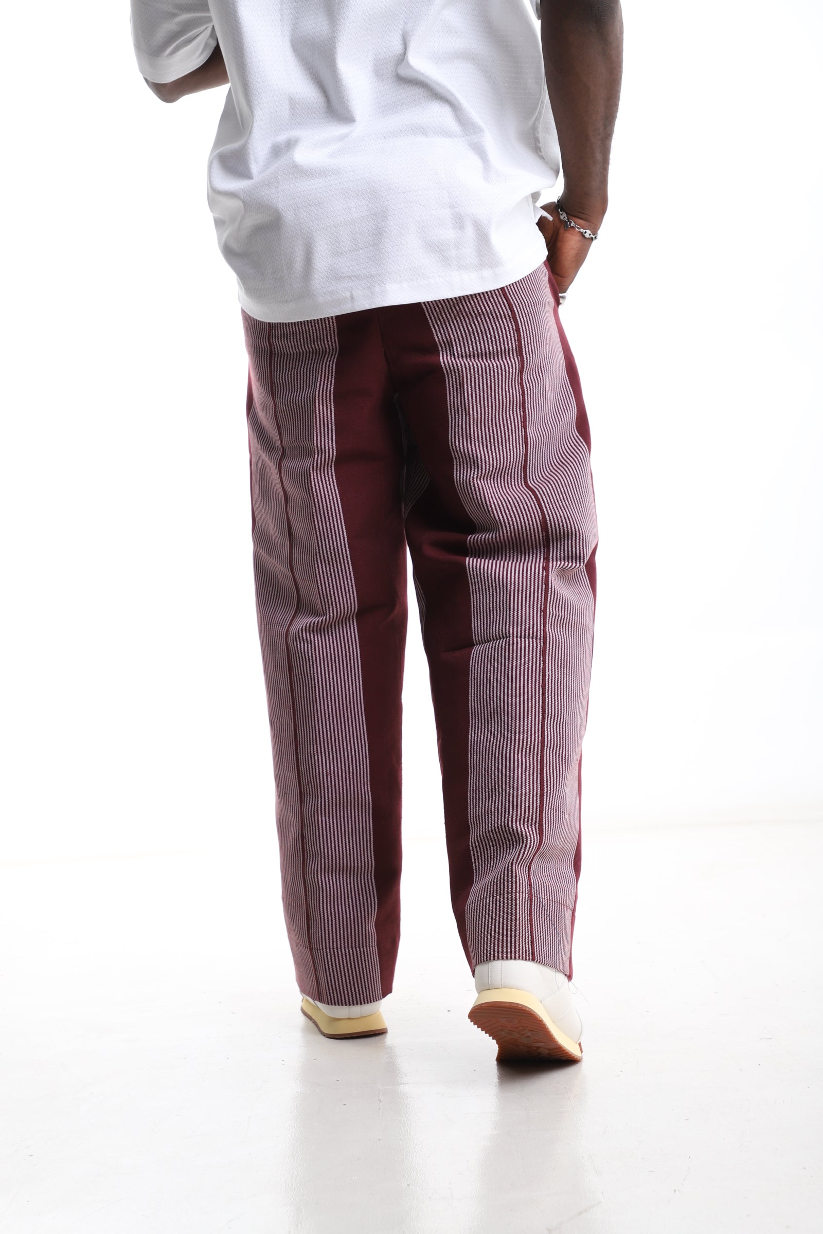 Exclusive Aso-Oke Trouser – Burgundy Heritage Stripes