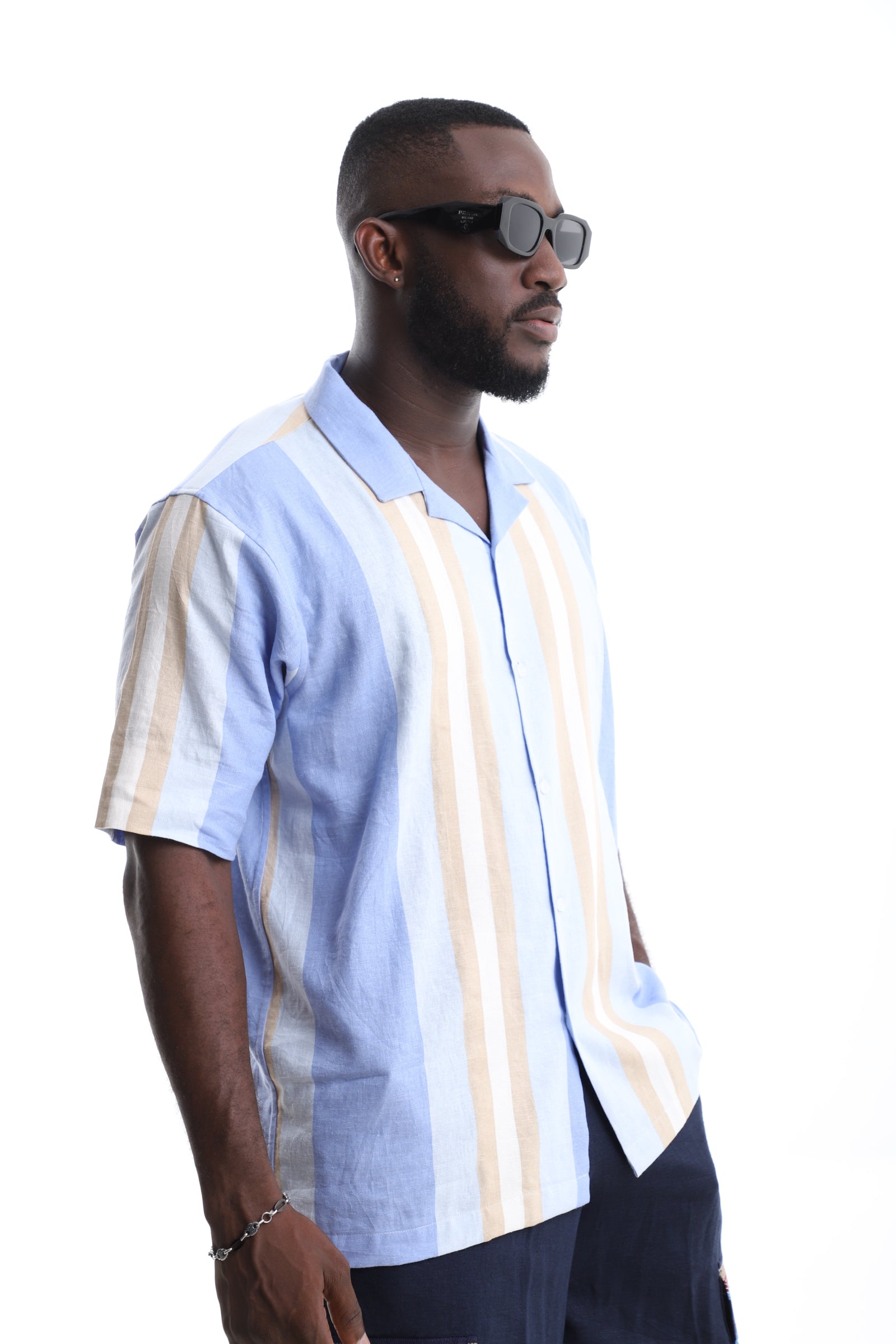 Exclusive Linen Shirt – Sky Blue &amp; Sand Stripe