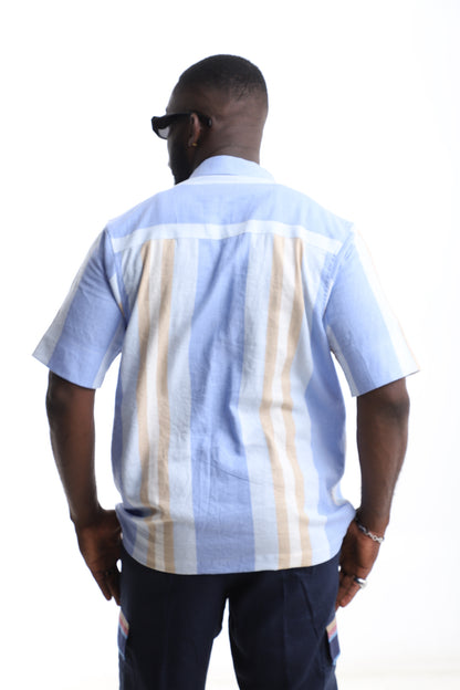Exclusive Linen Shirt – Sky Blue &amp; Sand Stripe