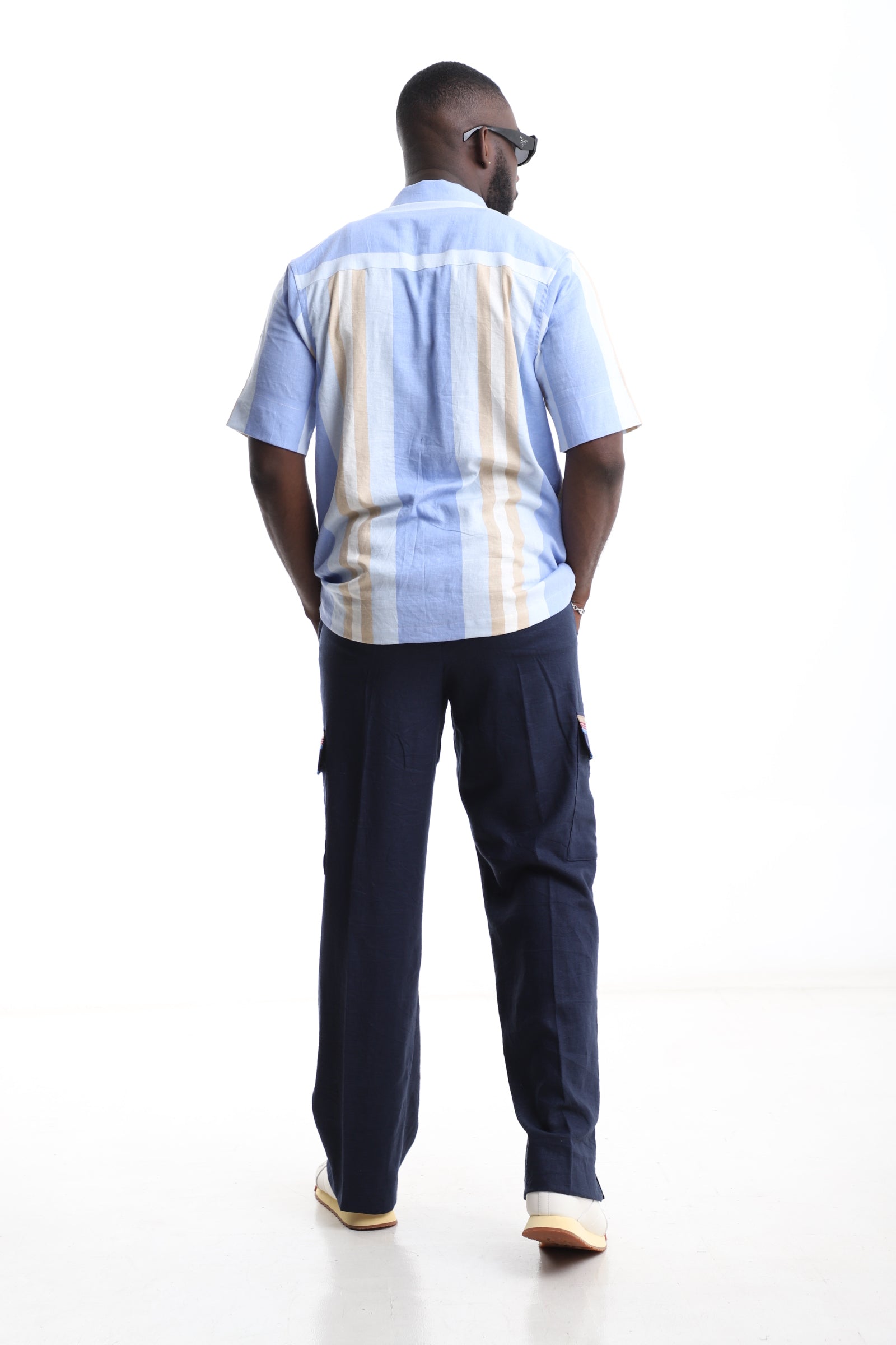 Exclusive Linen Ensemble – Sky Blue &amp; Navy Two-Piece Set