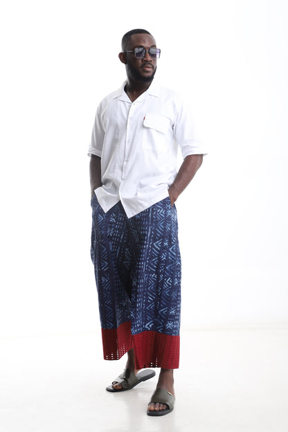 Adire Trouser &amp; White Linen Shirt Set