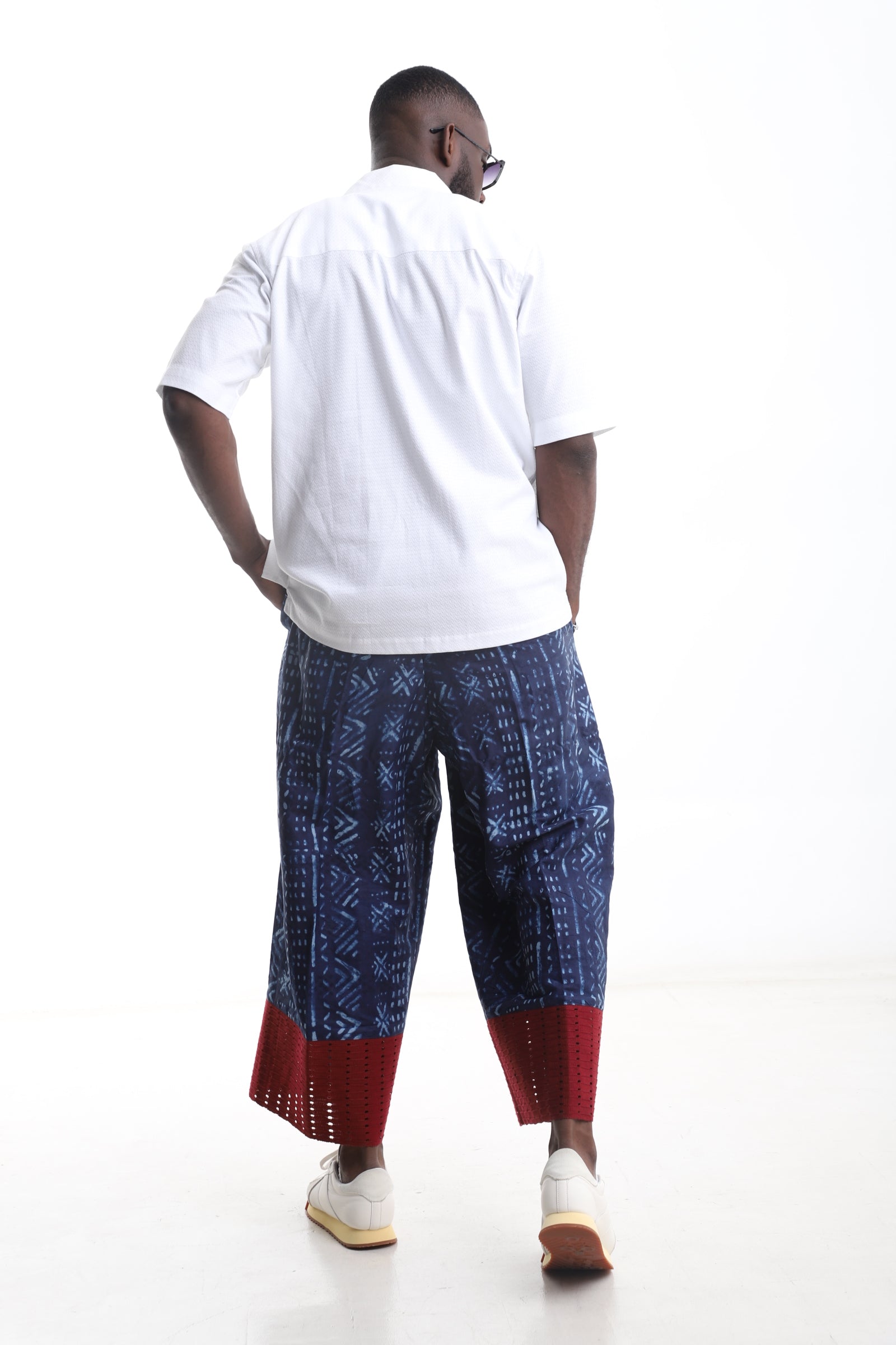 Adire Trouser &amp; White Linen Shirt Set