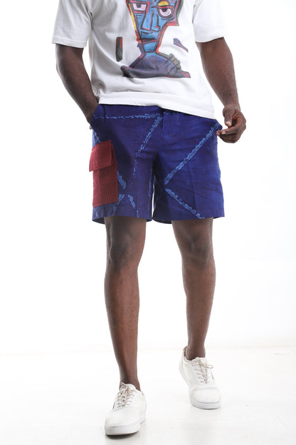Adire Shorts with Aso-Oke Detail