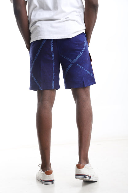 Adire Shorts with Aso-Oke Detail