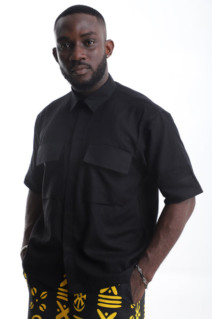 Black Linen Utility Shirt – Timeless Sophistication, Effortless Edge