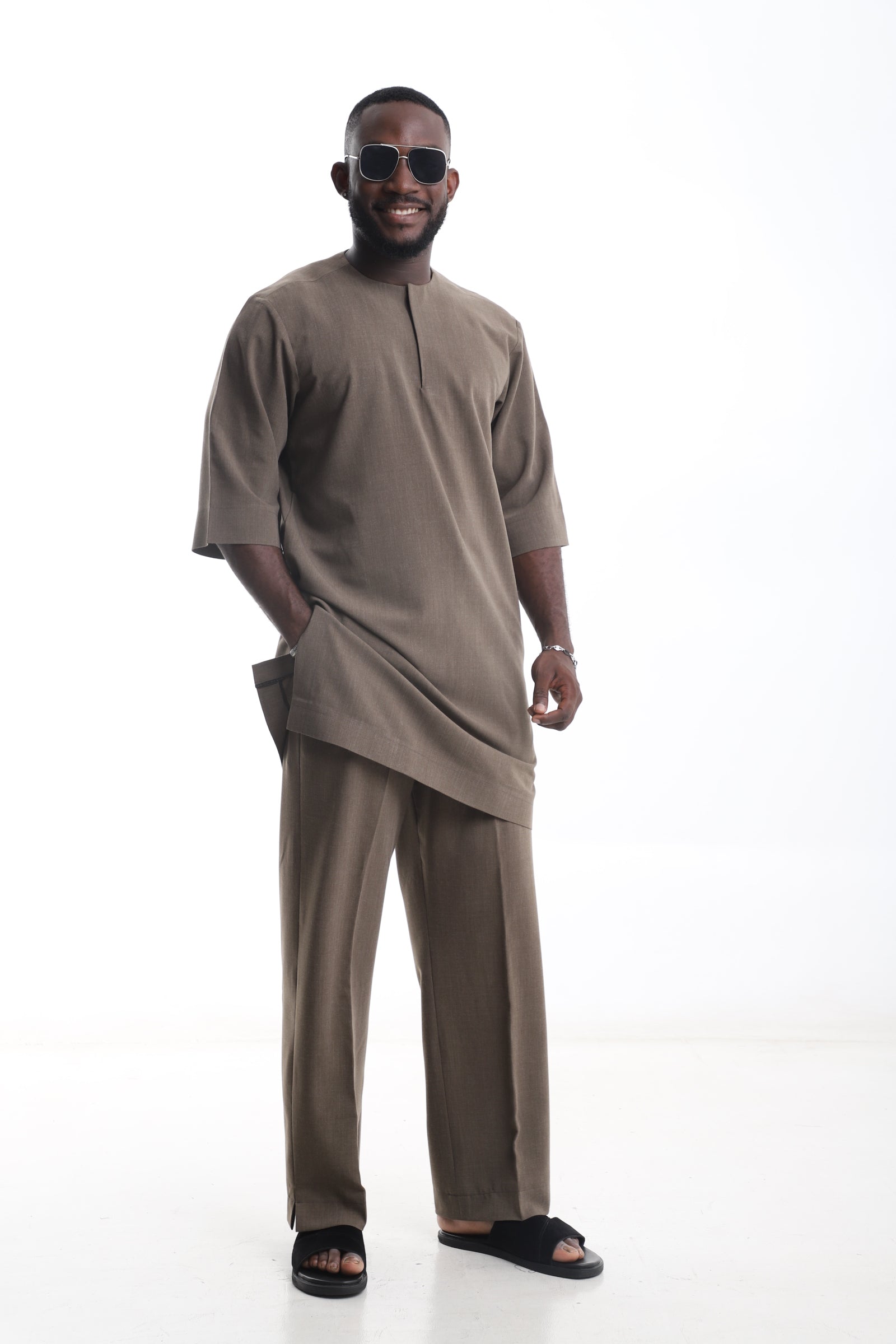 Taupe Brown Traditional Two-Piece Set