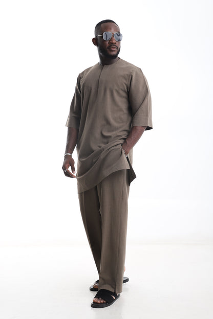 Taupe Brown Traditional Two-Piece Set – Timeless Sophistication in Motion