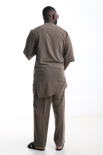 Taupe Brown Traditional Two-Piece Set – Timeless Sophistication in Motion