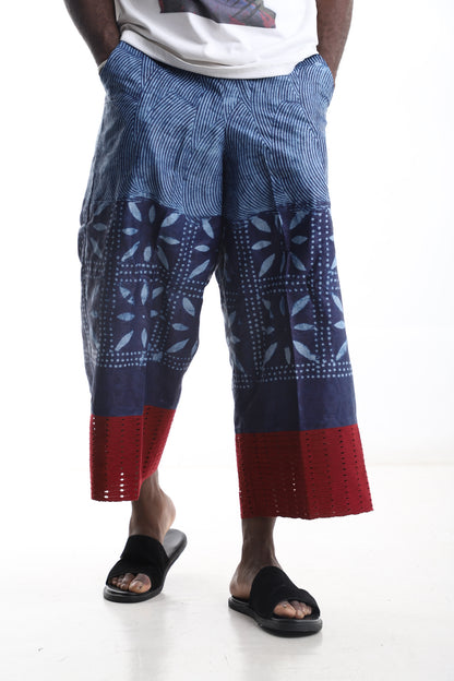 Adire Wide-Leg Pants with Aso-Oke Hem
