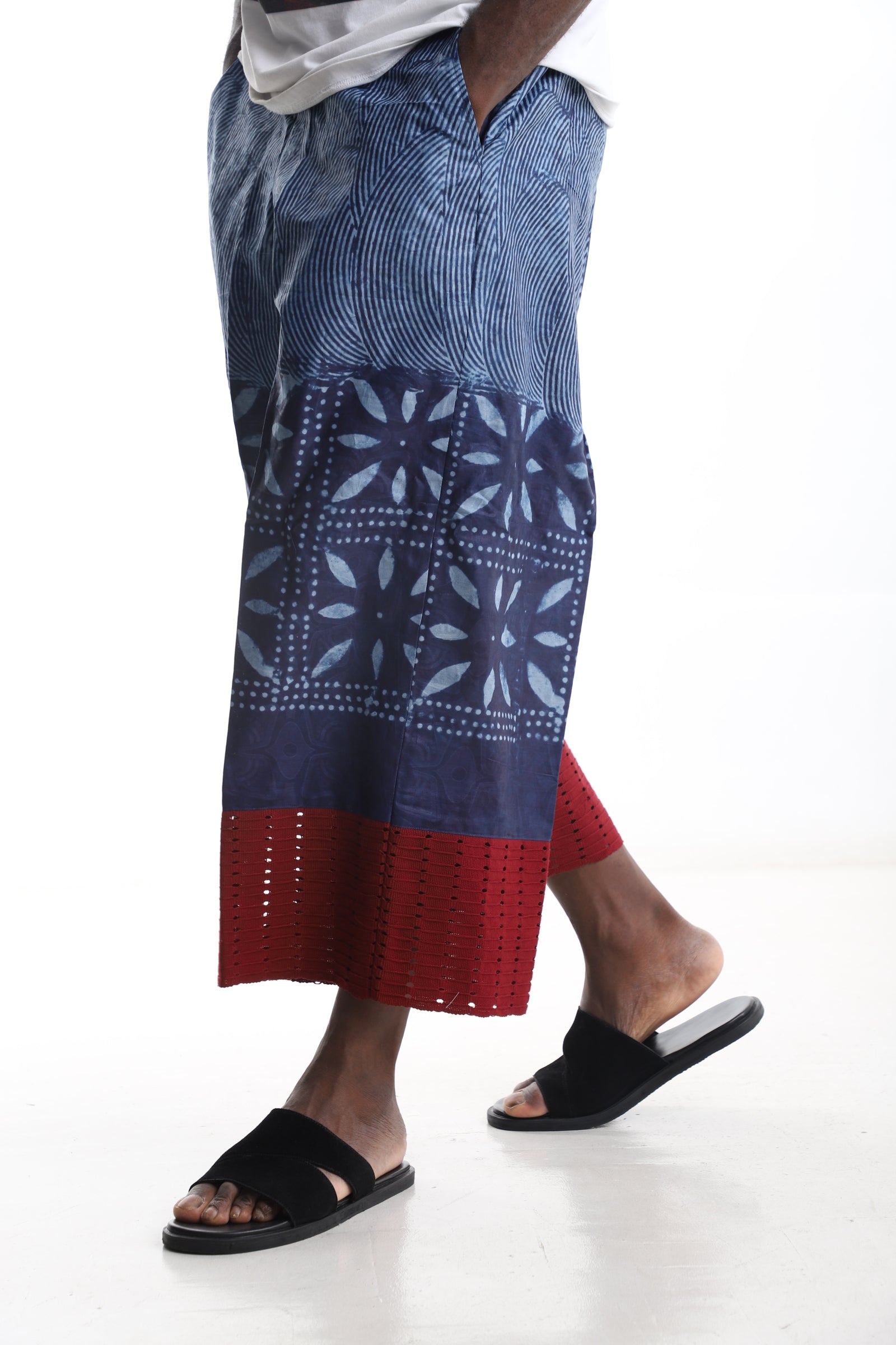 Adire Wide-Leg Pants with Aso-Oke Hem