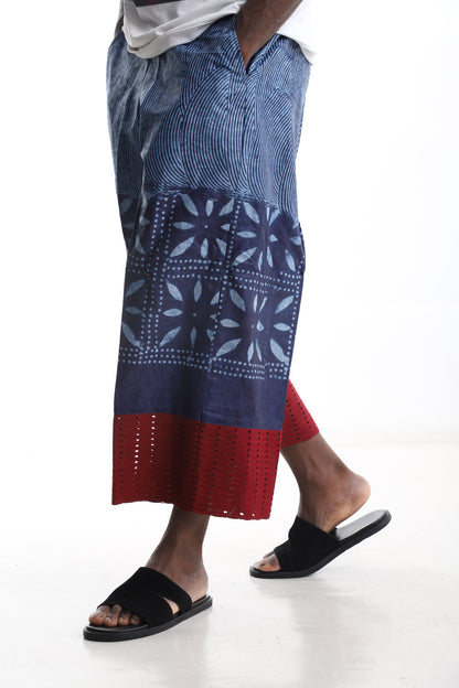 Adire Wide-Leg Pants with Aso-Oke Hem