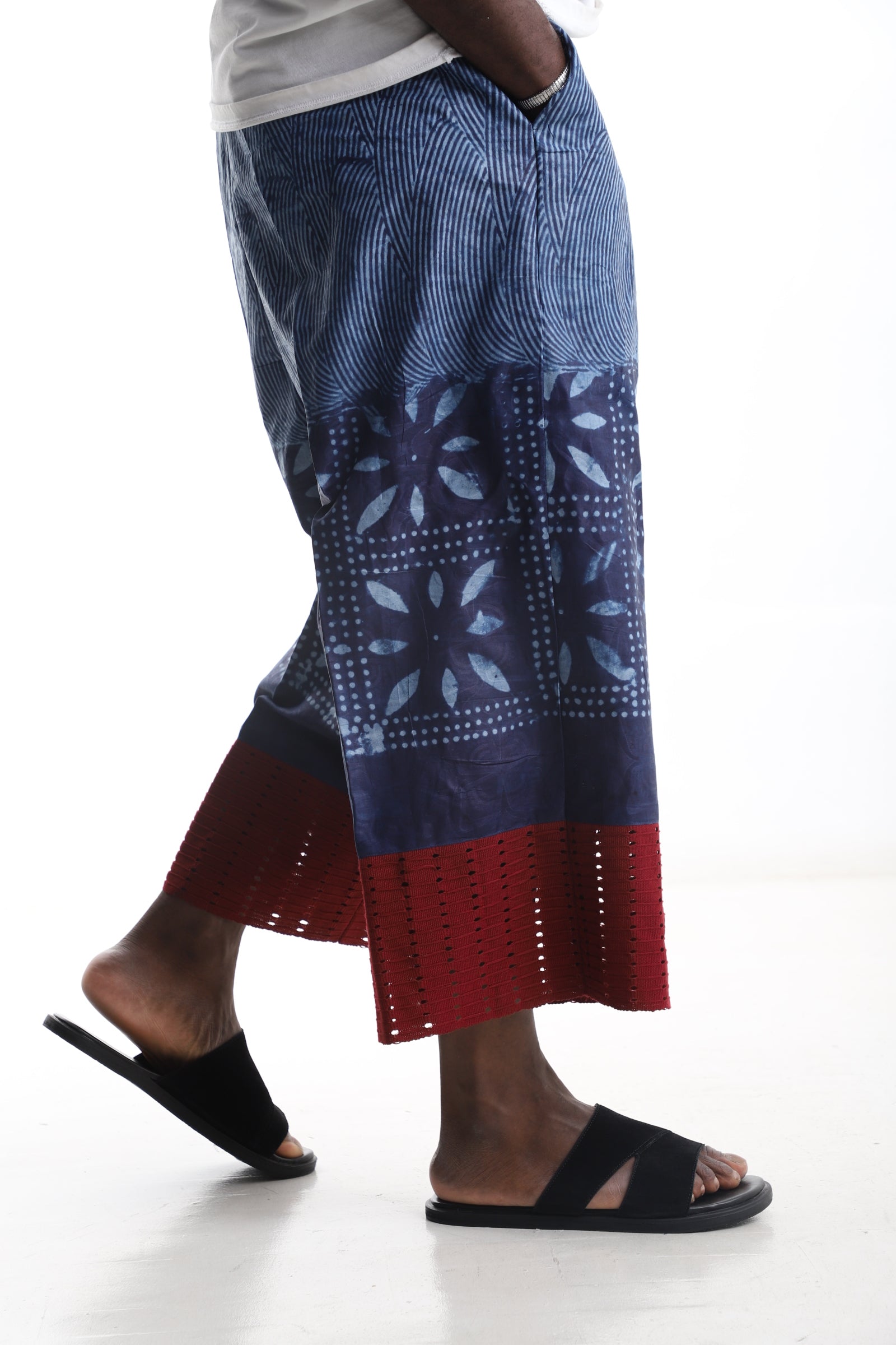 Adire Wide-Leg Pants with Aso-Oke Hem