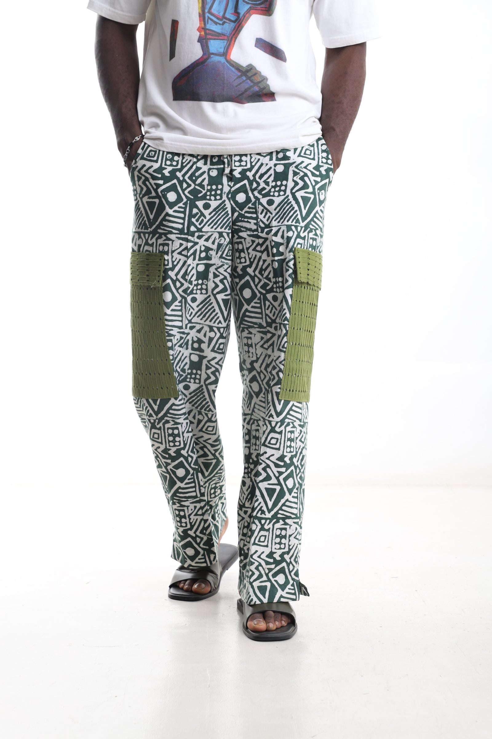 Green Adire Cargo Pants