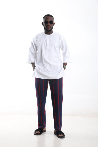 Men’s Aso-Oke Pants and White Kaftan Top Set