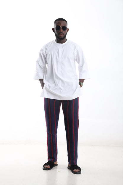 Men’s Aso-Oke Pants and White Kaftan Top Set