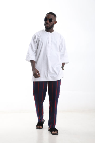 Men’s Aso-Oke Pants and White Kaftan Top Set