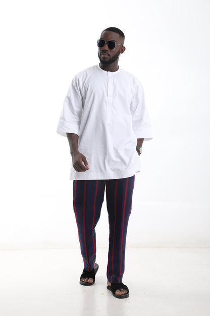 Men’s Aso-Oke Pants and White Kaftan Top Set