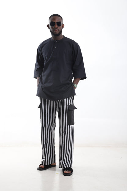 Black &amp; White Striped Aso-Oke Pants for Men