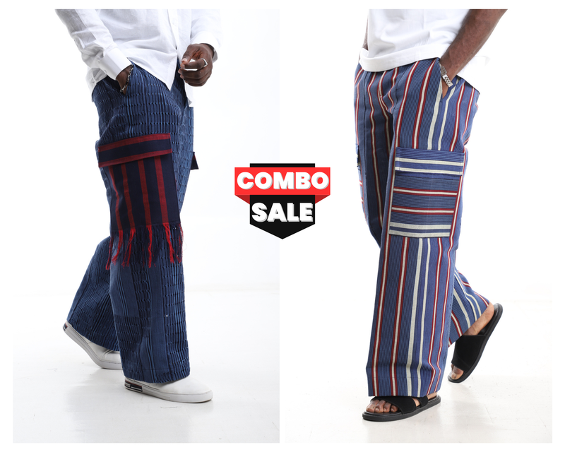 Woven Aso-Oke Utility Cargo Pants Combo Set