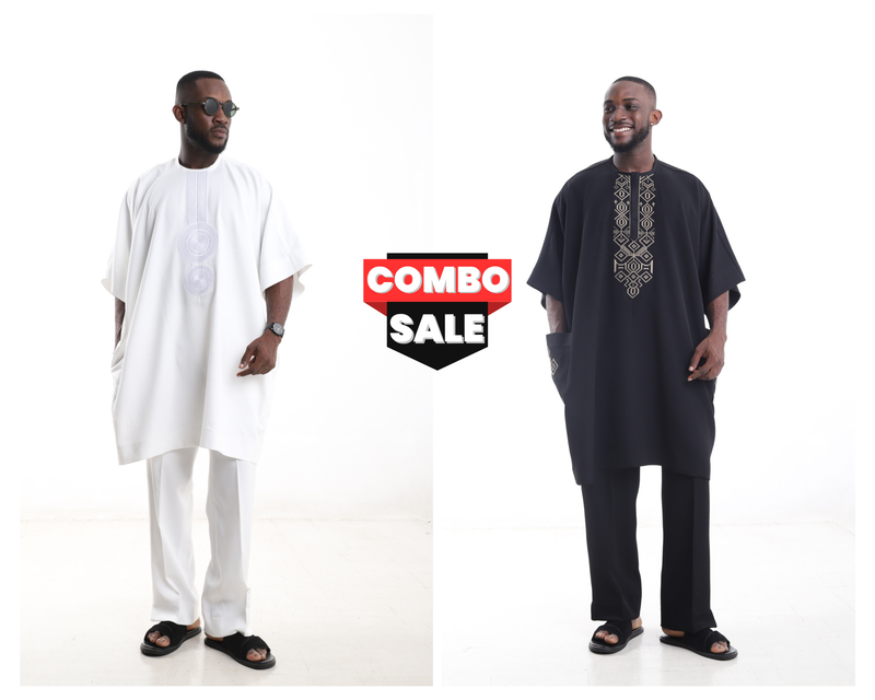 Dual-Tone Embroidered Cotton Danshiki Combo Set