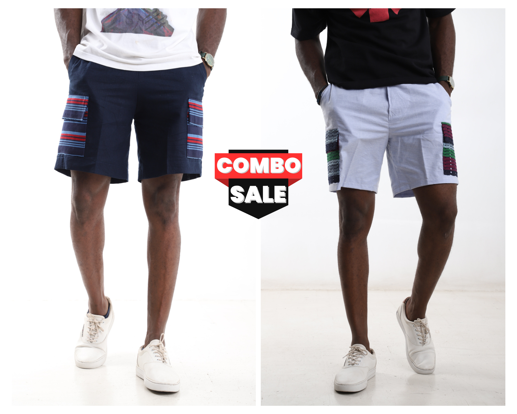 Multi-Texture Cargo Shorts Combo