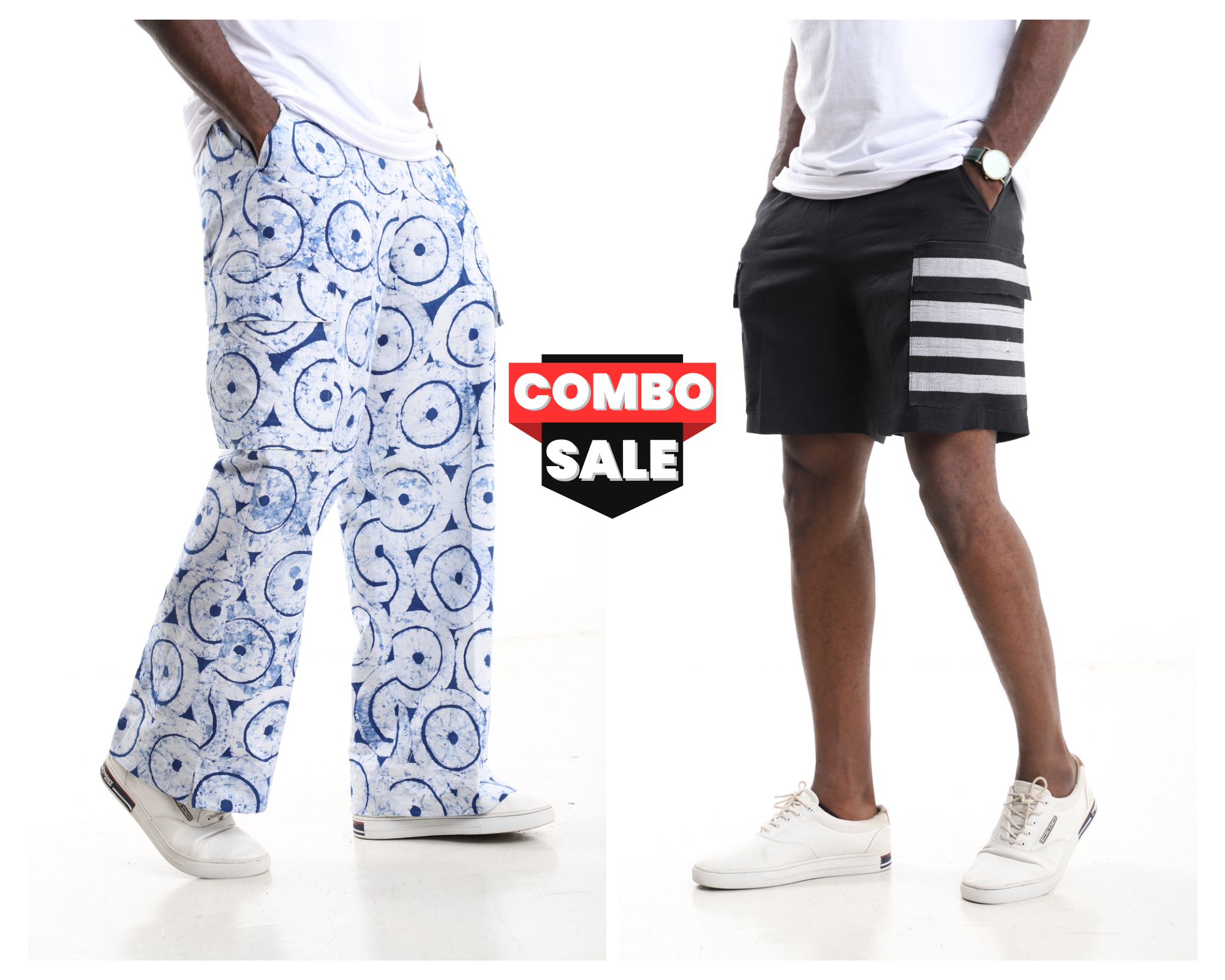 Double the Style: Men’s Adire Cargo Pants & Utility Shorts Combo