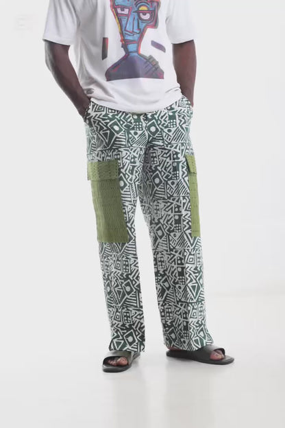Green Adire Cargo Pants